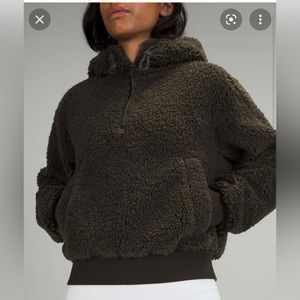 NWT Lululemon 1/2 Zip textured fleece scuba, sz 12, Dark Olive Green